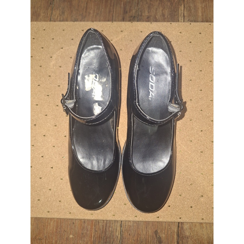Soda Black Patent Mary Jane Shoes Chunky Block Heel Lug Sole Platform Size 7 - Picture 1 of 4